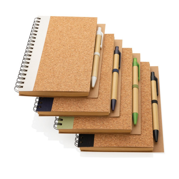 Libreta espiral de corcho con bolígrafo